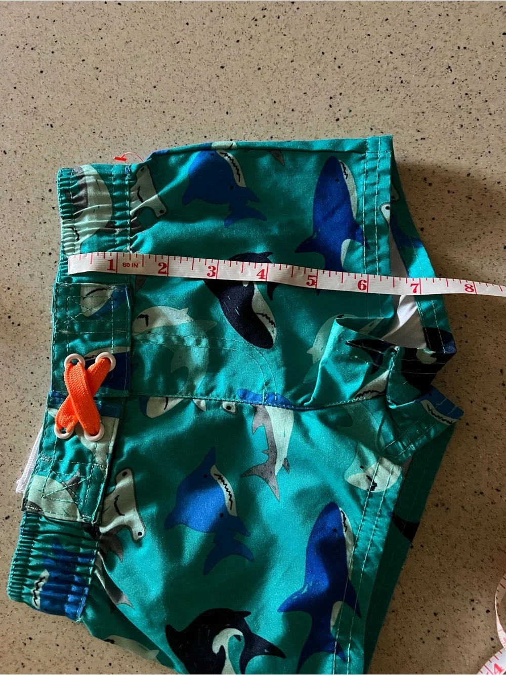 Cat & Jack Teal Shark Swim Shorts with Orange Drawstring